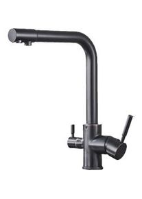 KLARWERK Felice | Rubinetto per acqua potabile a 3 vie premium nero opaco | Miscelatore da cucina ad osmosi in acciaio inossidabile | Filtra 3