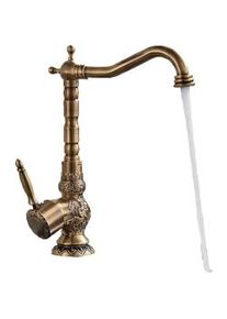 KLARWERK JULIAN | Rubinetto da cucina vintage premium in ottone spazzolato | miscelatore retrò in acciaio inox da cucina Gastro | 2 porte ruotabili a