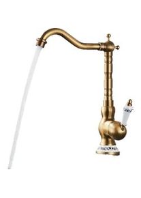 KLARWERK JULIAN | Rubinetto da cucina vintage premium in ottone dorato |Rubinetto miscelatore retrò in acciaio inox da cucina Gastro | 2 porte