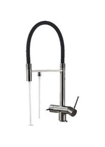 KLARWERK Lana | Rubinetto estraibile grigio nero a 3 vie | Miscelatore cucina per acqua potabile in acciaio inossidabile | Girevole a 360° Filtra 3