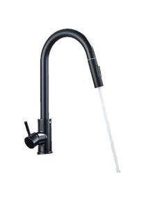 KLARWERK JANA | Rubinetto da cucina estraibile Premium in acciaio inox nero opaco miscelatore arco alto |gastronomia alta pressione ruotabile a 360° 2