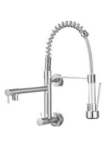 KLARWERK Björn|Catering Rubinetto monoforo a parete per acqua fredda argento| professionale da cucina in acciaio inox due docce| doppio lavello