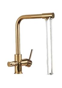 KLARWERK Felix | Rubinetto acqua potabile 3 vie premium oro lucido | rubinetto cucina osmosi acciaio inox | rubinetto miscelatore - 360 gradi|filtro 3