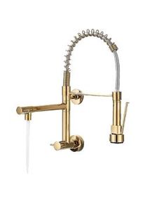KLARWERK Björn |gastronomia rubinetto monoforo a parete per acqua fredda oro|da cucina professionale in acciaio inox a due getti|doppio per lavello
