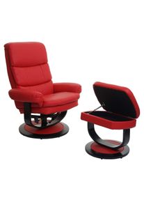 Relaxsessel HWC-C16, Fernsehsessel TV-Sessel Hocker mit Staufach, MVG-zertifiziert ~ Kunstleder rot