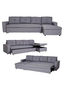Ecksofa mit Bettkasten HWC-L16, Couch Sofa L-Form, Liegefläche links/rechts Nosagfederung Stoff/Textil 290cm ~ grau