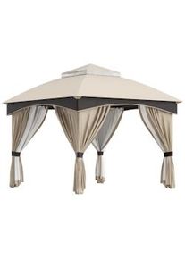 Giordanoshop Gazebo da Giardino 3x3m con Tende e Zanzariere in Acciaio Beige e Grigio