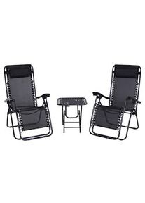 Giordanoshop Set 2 Sedie a Sdraio e Tavolino da Giardino Regolabili Pieghevoli Tessuto di Textilene Nero