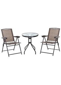 Giordanoshop Set Tavolino e 2 Sedie Pieghevoli da Giardino in Vetro Marrone
