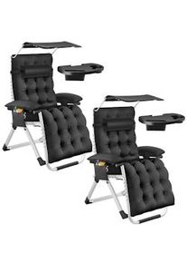 TecTake GmbH tectake Tumbona Cloud II con techo solar, plegable - negro, Juego de 2 - 406255