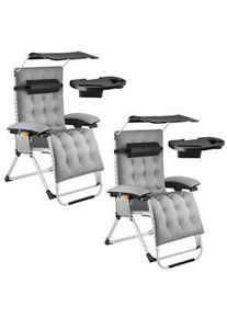 TecTake GmbH tectake Tumbona Cloud II con techo solar, plegable - gris claro, Juego de 2 - 406254