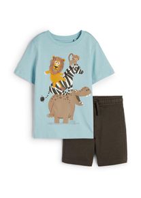 C&Amp;A Animali selvatici-set-t-shirt e shorts in felpa-2 pezzi, Turchese, Taille: 140