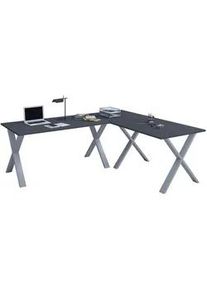 Mid.you Eckschreibtisch , Anthrazit, Silberfarben , Metall, Holzwerkstoff , U-Form , 190x76x220 cm , seitenverkehrt montierbar , Büromöbel, Schreibtische, Eckschreibtische