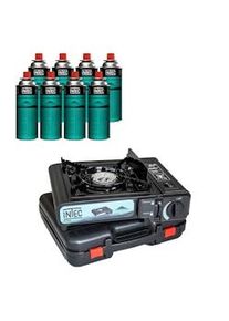 Estufa de gas 2200W + 8 cartuchos de gas butano - Viajes por carretera Maletín Piezo Etna INTEC
