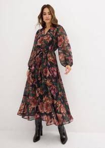 bonprix Mujer, Vestido de gasa estampado, negro, 46