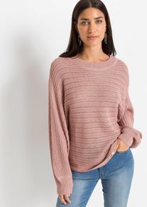 bonprix Sweter oversize w ażurowy wzór, różowy, 48/50