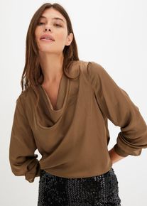 Blus i fin satin - brun - storlek 50 - bonprix
