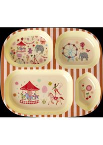 Rice, Kindergeschirr + Kinderbesteck, - Melamine Kids 4 Room Plate with Fun Fair Print - Pink