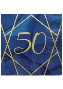 16 serviettes bleues et or 50e anniversaire