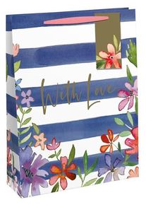 Bolsa de regalo a rayas "Con amor" 26,5 x 33 x 14 cm