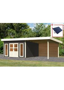 Konifera , Gartenhaus »Perlsee 5«, mit Anbaudach , terragrau-elfenbeinfarben-naturbelassen