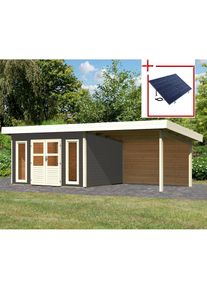 Konifera , Gartenhaus »Perlsee 4«, mit Anbaudach , terragrau-elfenbeinfarben-naturbelassen