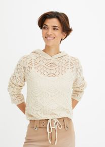 Lichte gebreide trui met capuchon - beige - maat 40/42 (M) - met katoen - bonprix