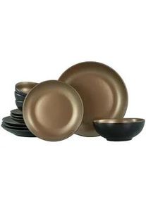 Creatable Tafelservice , Schwarz, Goldfarben , Keramik , 12-teilig , 31x38x31.5 cm , Geschirr, Geschirrsets, Tafelservice