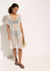 Strandkleid in Häkeloptik aus fließender Viskose, weiß, Größe 44/46 (L), bonprix