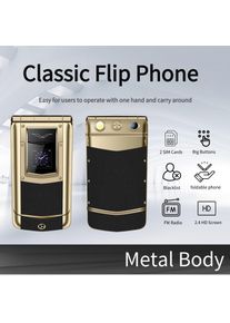 Luxury Metal Flip Phone for Men Dual SIM Business Phone Big Button Dual Screen Magic Voice Blacklist Senior Classic Mobile