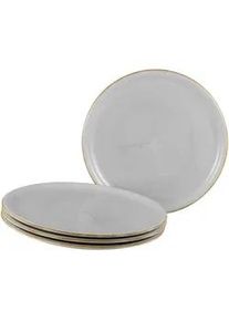 Creatable Pizzateller , Hellgrau , Keramik , 4-teilig , rund , 33x8.5x33.5 cm , handbemalt, lebensmittelecht, stapelbar , Geschirr, Teller, Pizzateller