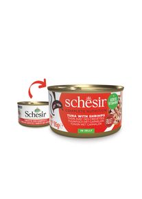 12x85 g Schesir Cat Complete Thunfisch mit Garnelen in Jelly