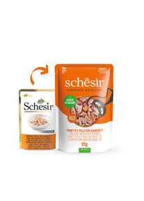12x85 g Schesir Cat Complete Thunfisch, Huhn, Garnelen in Jelly