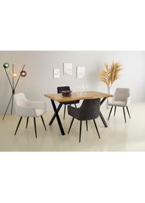 Hela , Esszimmerstuhl »LISA«, (Set), 2 St., Armlehnstuhl, moderner Materialmix: Cord und Samtvelours , beige + Schwarz