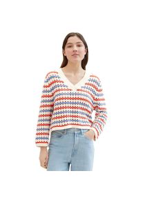 Tom Tailor Denim , Strickpullover, in Streifen-Optik und mit V-Ausschnitt , blue red white stripe , XXL (44) , XXL (44) , Gestreifter Strickpulli...