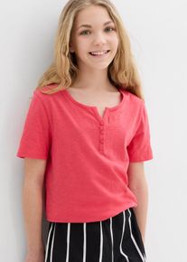bonprix Shirt z dekoltem henley, z czystej bawełny organicznej, różowy, 128/134