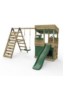 REBO Lookout Tower Playhouse with Swing and Climbing Wall plus 6ft Slide - Ascent