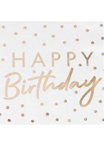 Ginger Ray 16 serviettes d'anniversaire dorées à la main 33cm