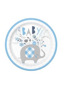UNIQUE 8 assiettes en carton éléphant baby party bleu azur 23cm