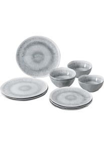Brunner Midday Pearl Melamin-Geschirrset Teller Schüssel 12tlg. Antislip System Outdoor Camping grau weiß