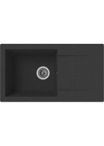 respekta Denver Mineralite Granitspüle Küchenspüle Einbauspüle mit Überlaufgarnitur reversibel schwarz