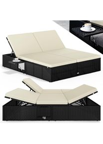 Casaria Tumbona de poliratán negro/crema 200x160x33cm