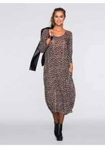 Dames Maxi-jurk in fijntricotlook in sesam/zwart gedessineerd ,maat 40, WITT, 95% Polyester, 5% Elastan