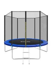 TecTake Trampolin Garfunky,inklusive Einstiegsleiter,schwarz/blau , Schwarz, Blau , Metall , Rund , 305x256x305 cm , Ce , Outdoor Spielzeug, Gartenspielzeug
