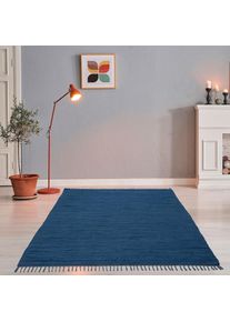 Theko, Teppich &raquo;Happy Cotton Fleckerl, handgewebt&laquo; rechteckig 5 mm H&ouml;he Flachgewebe, reine Baumwolle, meliert, mit Fransen, auch als L&auml;ufer, blau, 