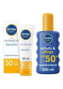 Nivea Sun , Sonnenschutzpflege »UV GESICHT Sensitiv Sonnenschutz LSF50 & Sonnenspray LSF50+«, (Set), Für empfindliche Haut, nicht fettend,...
