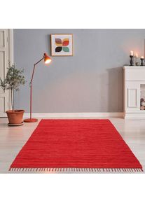 Theko, Teppich &raquo;Happy Cotton Fleckerl, handgewebt&laquo; rechteckig 5 mm H&ouml;he Flachgewebe, reine Baumwolle, meliert, mit Fransen, auch als L&auml;ufer, rot, 