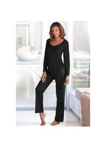Lascana , Pyjama, (2 tlg.), mit Details aus Spitze , schwarz , 36/38 , 36/38 , Edler Pyjama in geradem Schnitt