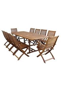 Milani Home TURRIS Set Tavolo Giardino Allungabile Rettangolare 180/240x100 Con 8 Sedie E 2 Poltrone In Legno Di Acacia Massiccio Per Esterno colore