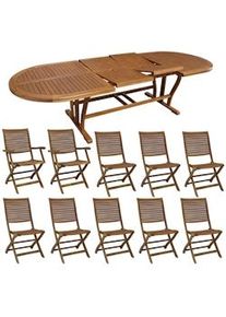 Milani Home GENIUS Set Tavolo Giardino Allungabile Ovale 200/300x110 Con 8 Sedie E 2 Poltrone In Legno Di Acacia Massiccio Per Esterno Giardino colore